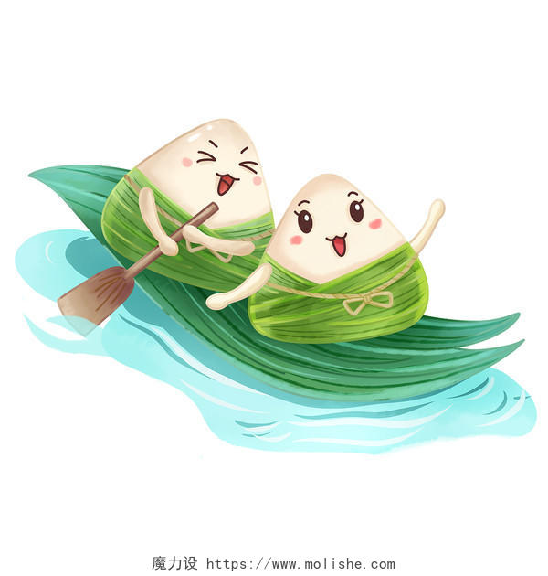 端午节粽子船可爱粽子划船卡通扁平手绘插画透明免扣素材